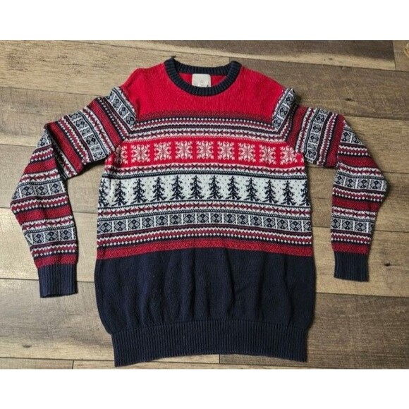 Aspen Fair Isle Nordic Crewneck Sweater Medium Holiday Ski Cotton - Picture 2 of 9